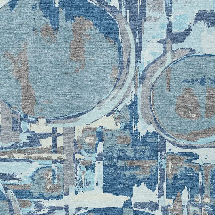 10' X 14' Sky Blue And Denim Blue Geometric Washable Indoor Outdoor Area Rug