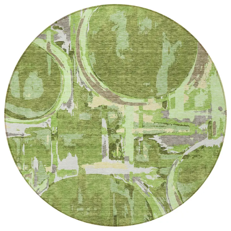 8' Artichoke Green And Fern Green Round Geometric Washable Indoor Outdoor Area Rug