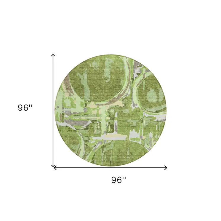 8' Artichoke Green And Fern Green Round Geometric Washable Indoor Outdoor Area Rug