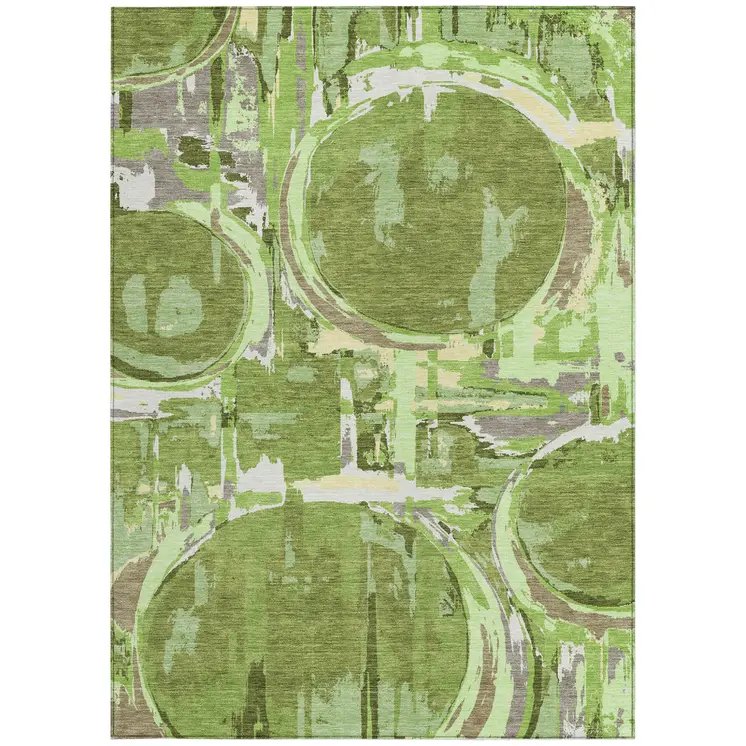 8' X 10' Artichoke Green And Fern Green Geometric Washable Indoor Outdoor Area Rug