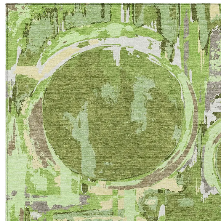 8' X 10' Artichoke Green And Fern Green Geometric Washable Indoor Outdoor Area Rug