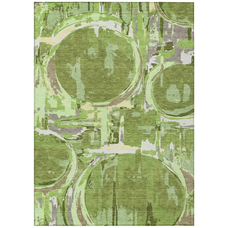 10' X 14' Artichoke Green And Fern Green Geometric Washable Indoor Outdoor Area Rug