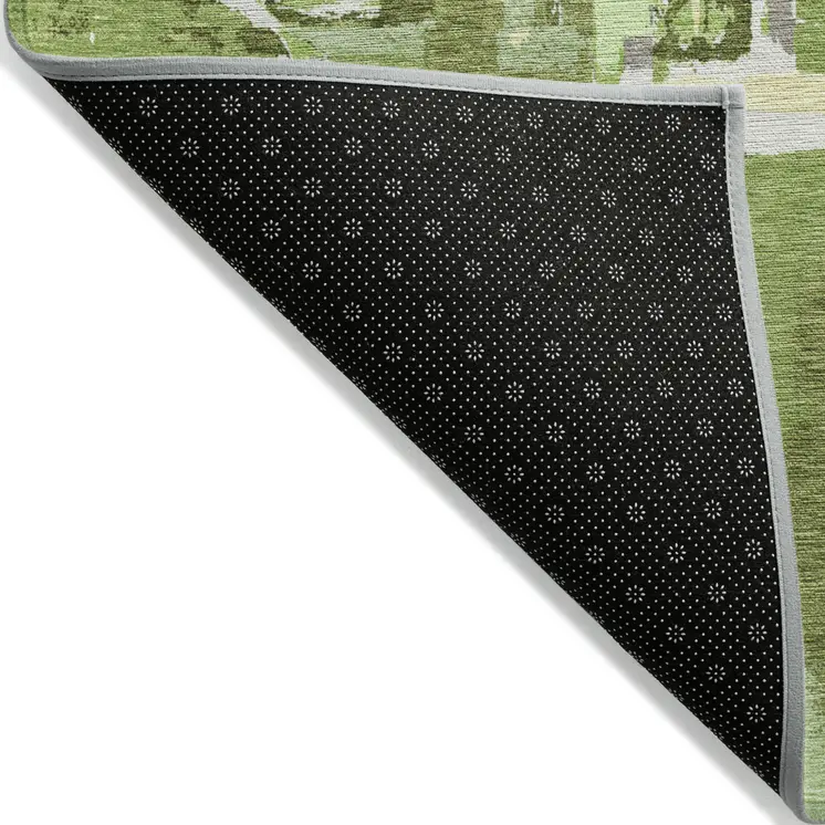 10' X 14' Artichoke Green And Fern Green Geometric Washable Indoor Outdoor Area Rug