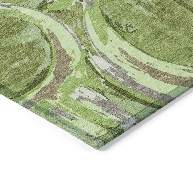 10' X 14' Artichoke Green And Fern Green Geometric Washable Indoor Outdoor Area Rug