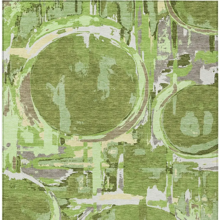 10' X 14' Artichoke Green And Fern Green Geometric Washable Indoor Outdoor Area Rug