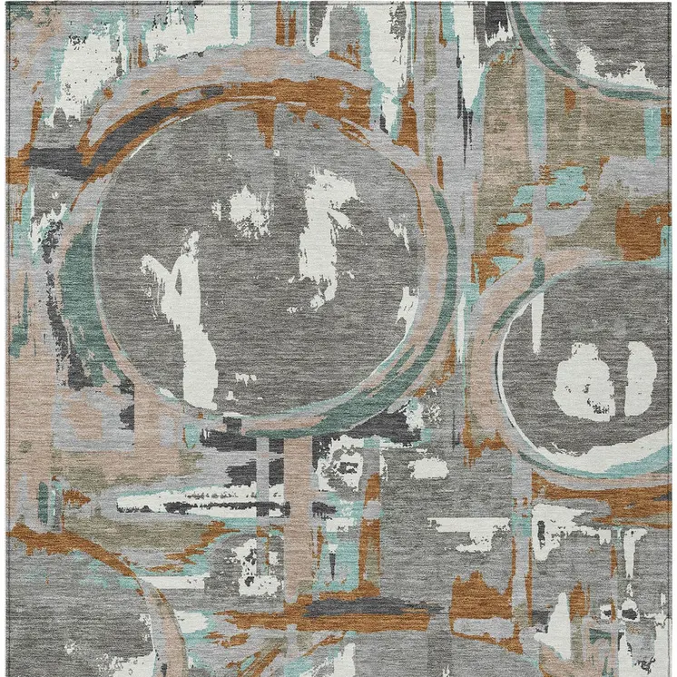 5' X 8' Gray Copper And Mint Green Geometric Washable Indoor Outdoor Area Rug