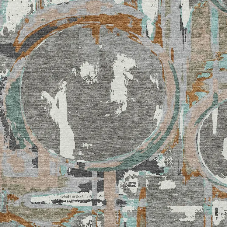 5' X 8' Gray Copper And Mint Green Geometric Washable Indoor Outdoor Area Rug