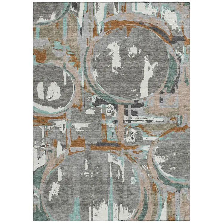 9' X 12' Gray Copper And Mint Green Geometric Washable Indoor Outdoor Area Rug