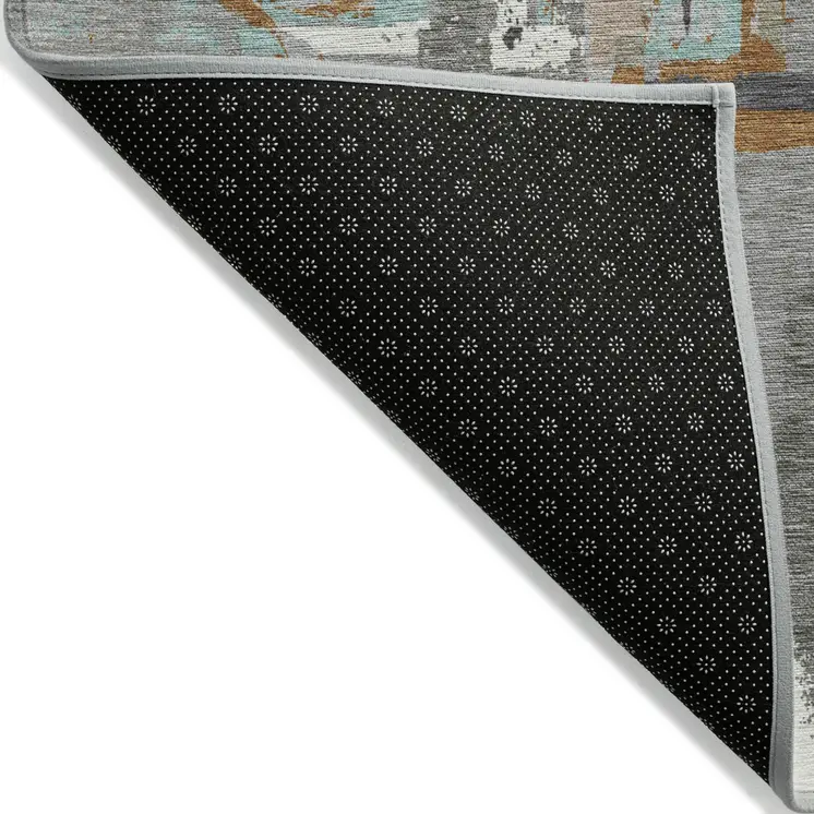 9' X 12' Gray Copper And Mint Green Geometric Washable Indoor Outdoor Area Rug