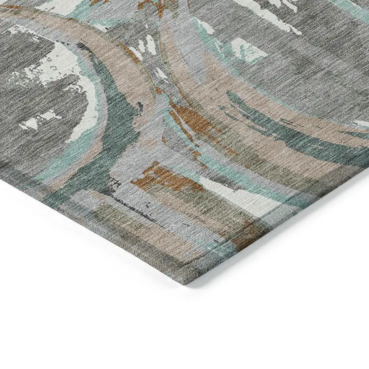 9' X 12' Gray Copper And Mint Green Geometric Washable Indoor Outdoor Area Rug