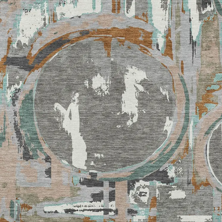10' X 14' Gray Copper And Mint Green Geometric Washable Indoor Outdoor Area Rug