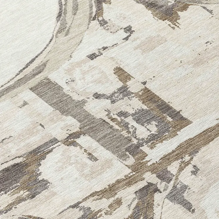 8' Ivory Beige And Taupe Round Geometric Washable Indoor Outdoor Area Rug