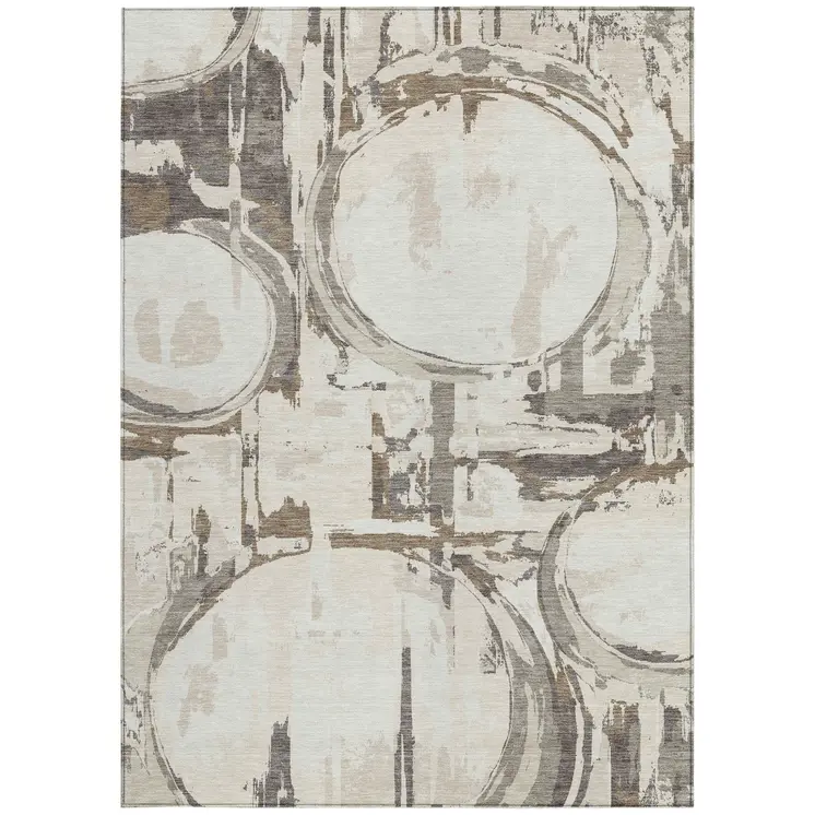 8' X 10' Ivory Beige And Taupe Geometric Washable Indoor Outdoor Area Rug