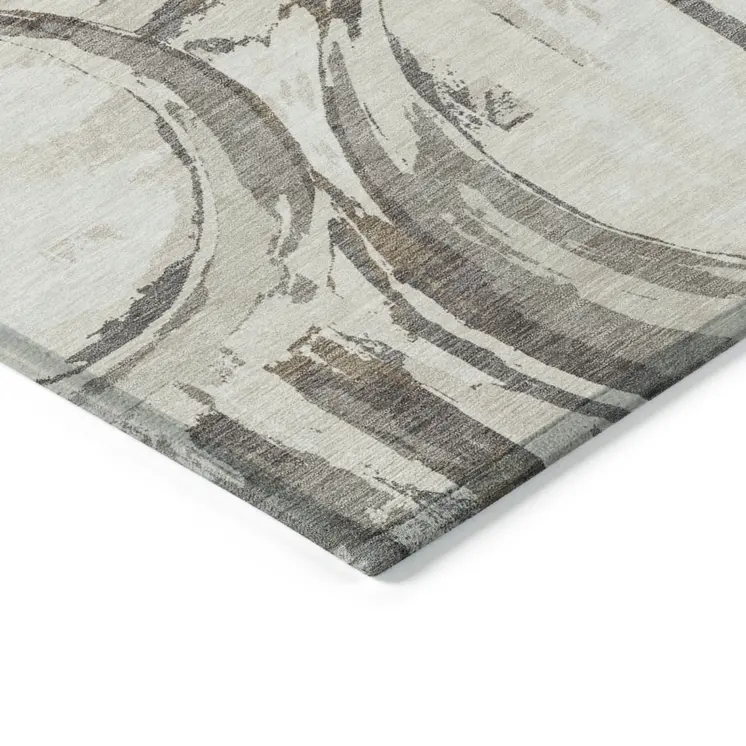 8' X 10' Ivory Beige And Taupe Geometric Washable Indoor Outdoor Area Rug