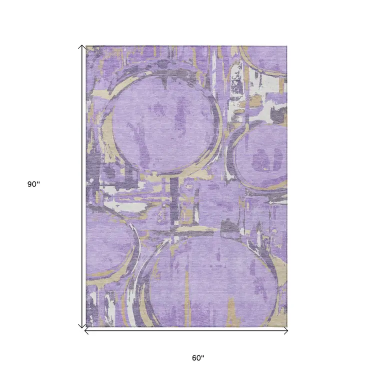 5' X 8' Lavender Lilac And Purple Geometric Washable Indoor Outdoor Area Rug