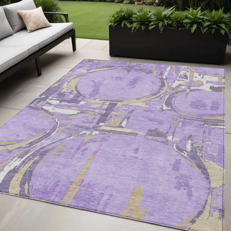 5' X 8' Lavender Lilac And Purple Geometric Washable Indoor Outdoor Area Rug
