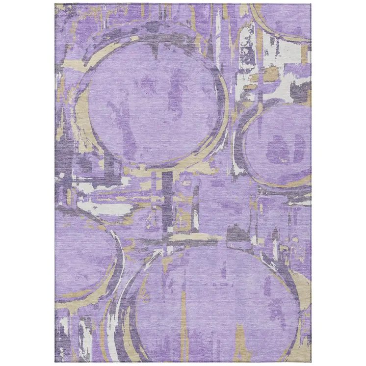 5' X 8' Lavender Lilac And Purple Geometric Washable Indoor Outdoor Area Rug