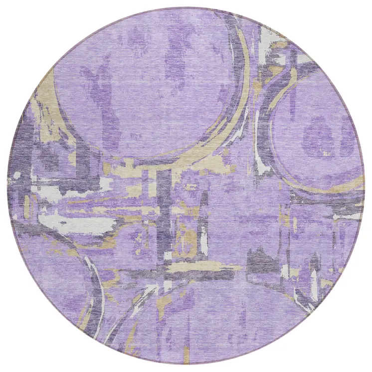 8' Lavender Lilac And Purple Round Geometric Washable Indoor Outdoor Area Rug