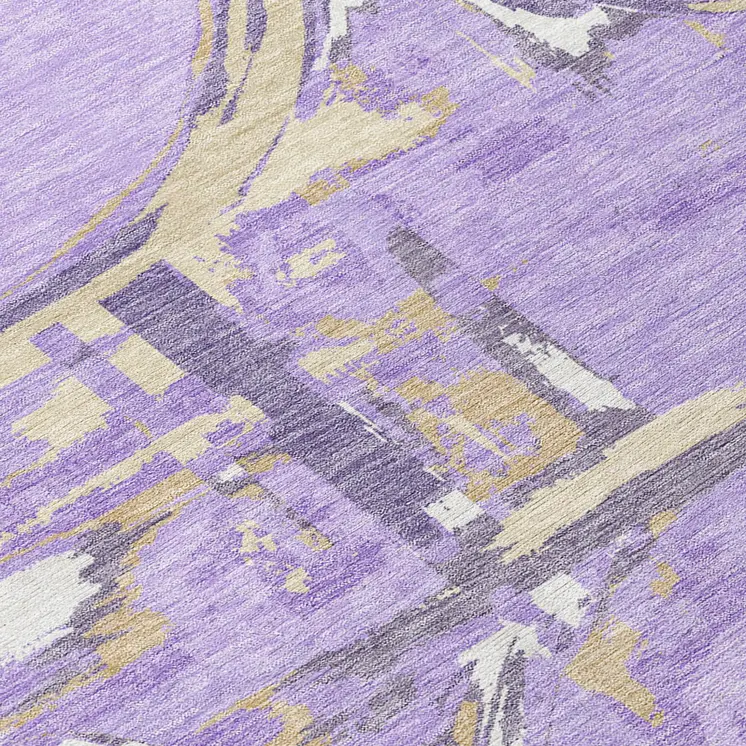 8' Lavender Lilac And Purple Round Geometric Washable Indoor Outdoor Area Rug