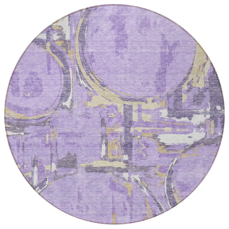 8' Lavender Lilac And Purple Round Geometric Washable Indoor Outdoor Area Rug