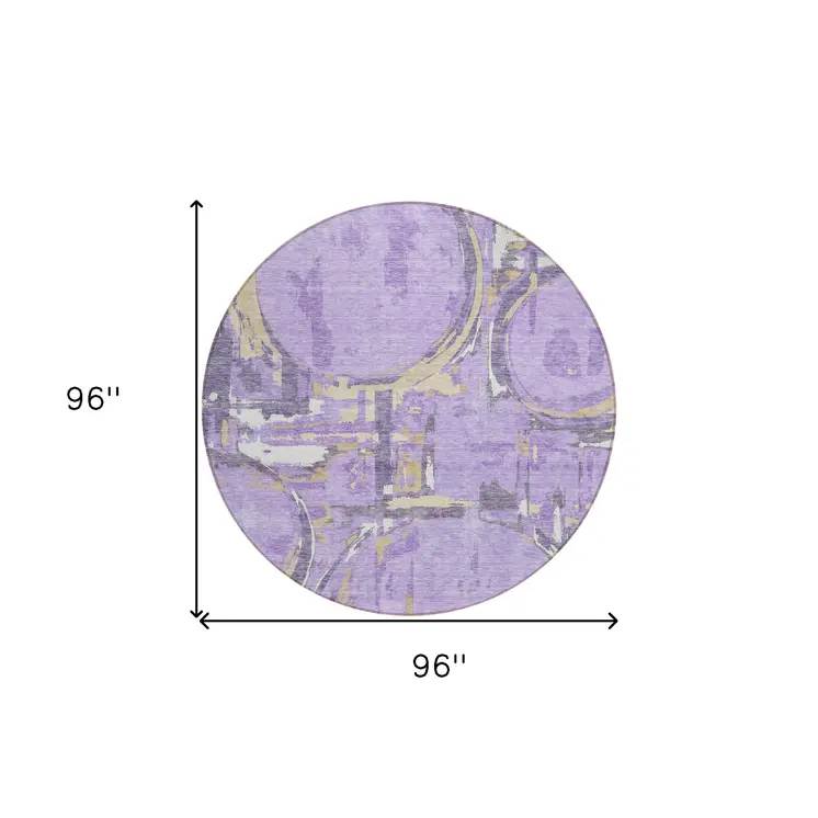 8' Lavender Lilac And Purple Round Geometric Washable Indoor Outdoor Area Rug