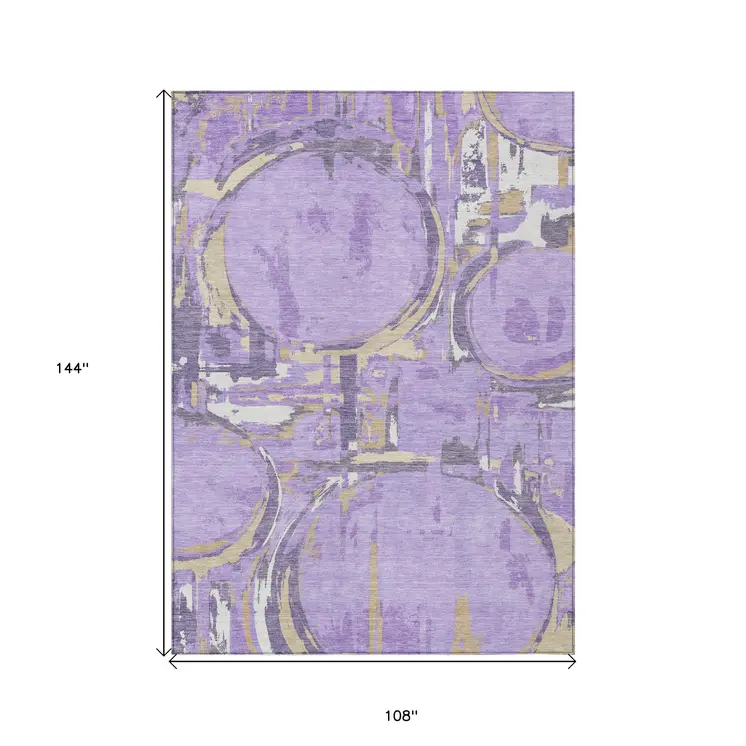 9' X 12' Lavender Lilac And Purple Geometric Washable Indoor Outdoor Area Rug