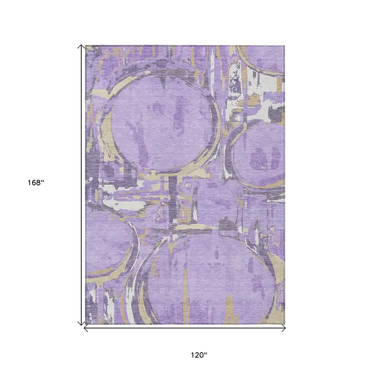 10' X 14' Lavender Lilac And Purple Geometric Washable Indoor Outdoor Area Rug