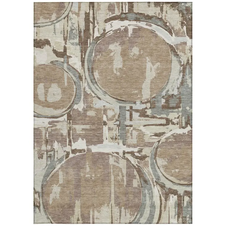 3' X 5' Brown Taupe And Beige Geometric Washable Indoor Outdoor Area Rug