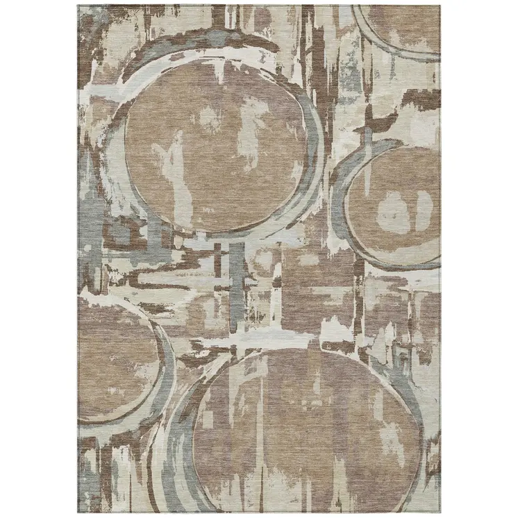 3' X 5' Brown Taupe And Beige Geometric Washable Indoor Outdoor Area Rug