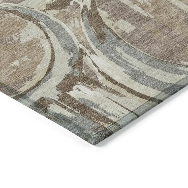 3' X 5' Brown Taupe And Beige Geometric Washable Indoor Outdoor Area Rug