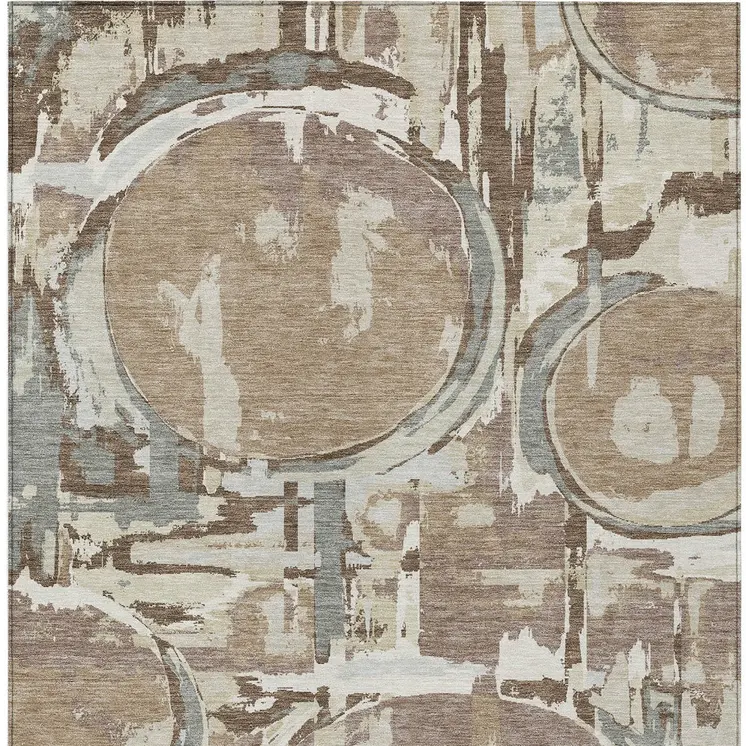 3' X 5' Brown Taupe And Beige Geometric Washable Indoor Outdoor Area Rug
