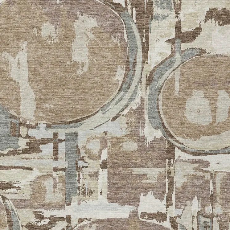 5' X 8' Brown Taupe And Beige Geometric Washable Indoor Outdoor Area Rug