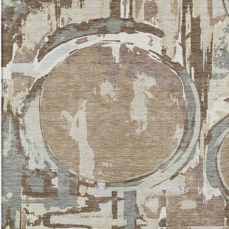8' X 10' Brown Taupe And Beige Geometric Washable Indoor Outdoor Area Rug