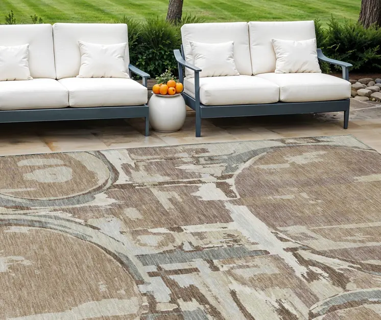 10' X 14' Brown Taupe And Beige Geometric Washable Indoor Outdoor Area Rug