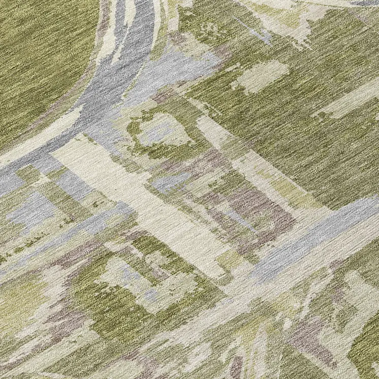 3' X 5' Olive Green Gray And Beige Geometric Washable Indoor Outdoor Area Rug