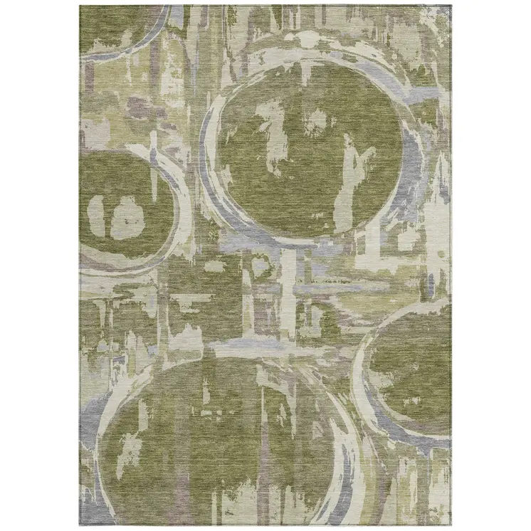 10' X 14' Olive Green Gray And Beige Geometric Washable Indoor Outdoor Area Rug