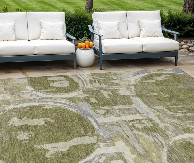 10' X 14' Olive Green Gray And Beige Geometric Washable Indoor Outdoor Area Rug