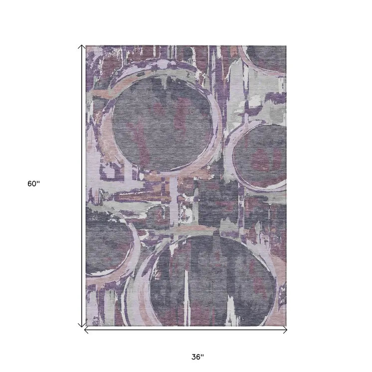 3' X 5' Purple Lavender And Plum Geometric Washable Indoor Outdoor Area Rug