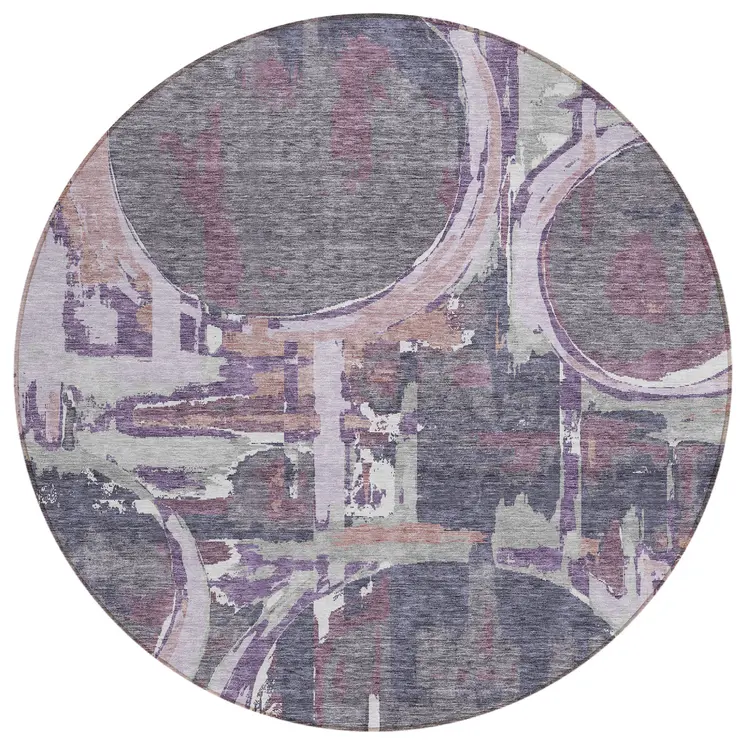 8' Purple Lavender And Plum Round Geometric Washable Indoor Outdoor Area Rug