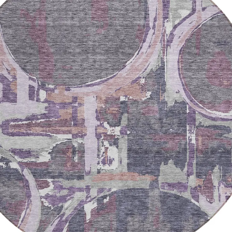 8' Purple Lavender And Plum Round Geometric Washable Indoor Outdoor Area Rug