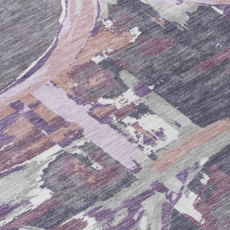 8' Purple Lavender And Plum Round Geometric Washable Indoor Outdoor Area Rug