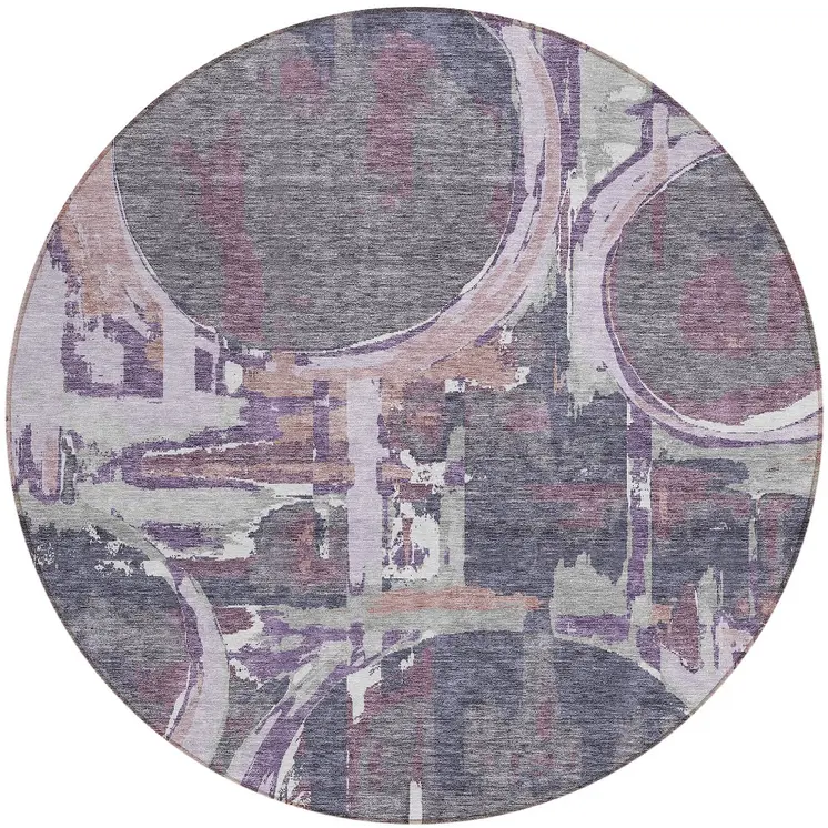 8' Purple Lavender And Plum Round Geometric Washable Indoor Outdoor Area Rug