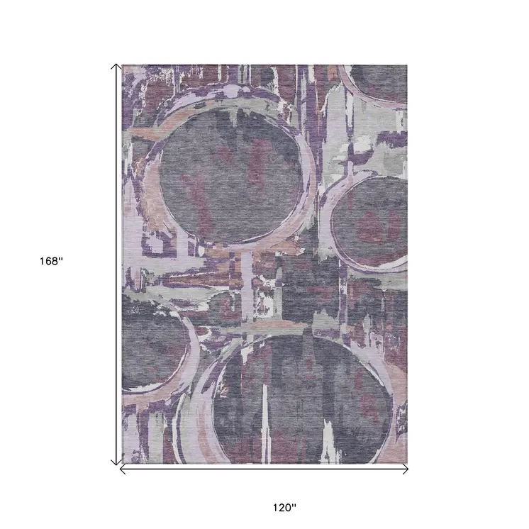 10' X 14' Purple Lavender And Plum Geometric Washable Indoor Outdoor Area Rug