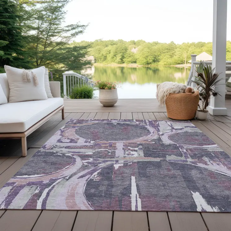 10' X 14' Purple Lavender And Plum Geometric Washable Indoor Outdoor Area Rug