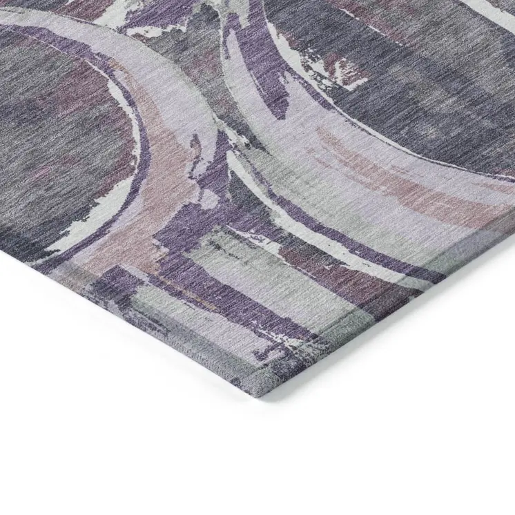 10' X 14' Purple Lavender And Plum Geometric Washable Indoor Outdoor Area Rug