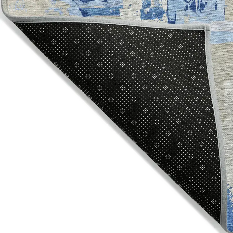 3' X 5' Sky Blue And Denim Blue Geometric Washable Indoor Outdoor Area Rug