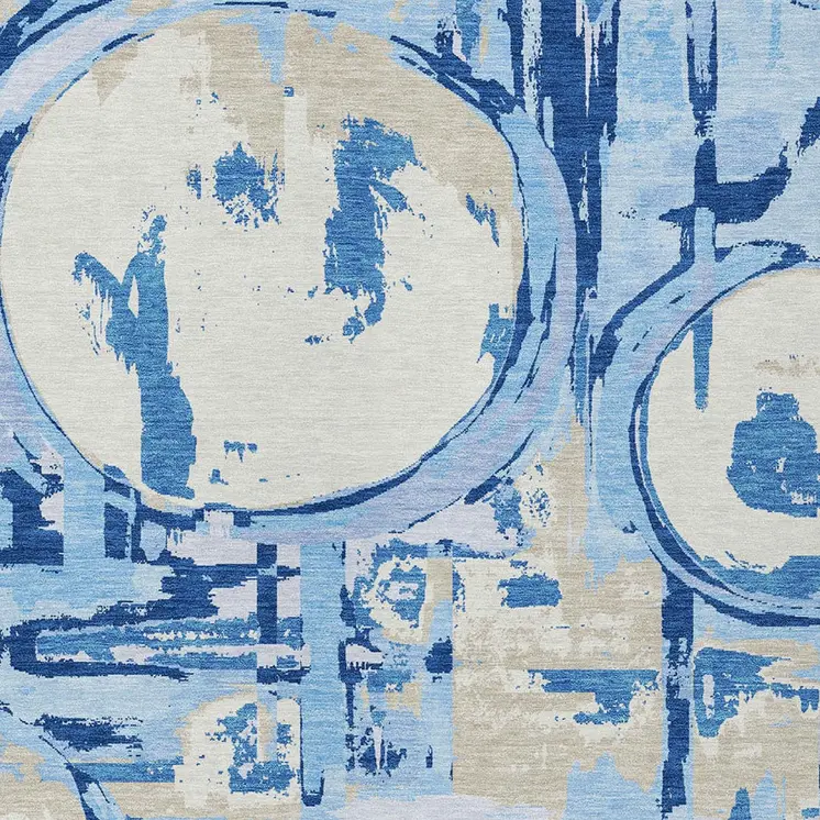 5' X 8' Sky Blue And Denim Blue Geometric Washable Indoor Outdoor Area Rug
