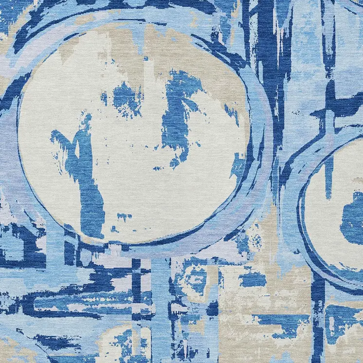 9' X 12' Sky Blue And Denim Blue Geometric Washable Indoor Outdoor Area Rug