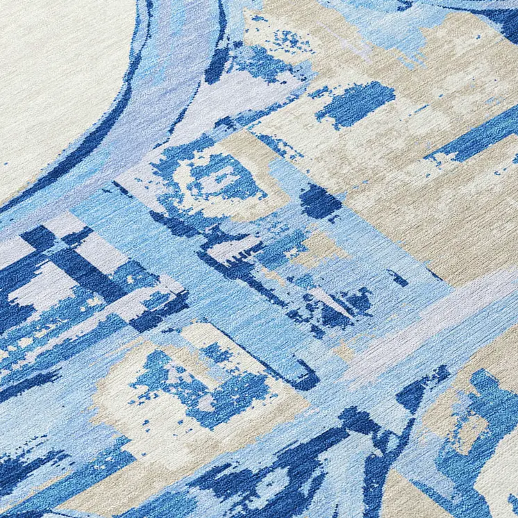 10' X 14' Sky Blue And Denim Blue Geometric Washable Indoor Outdoor Area Rug