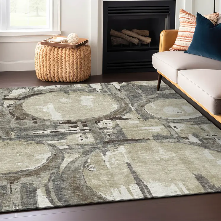 3' X 5' Tan Taupe And Beige Geometric Washable Indoor Outdoor Area Rug